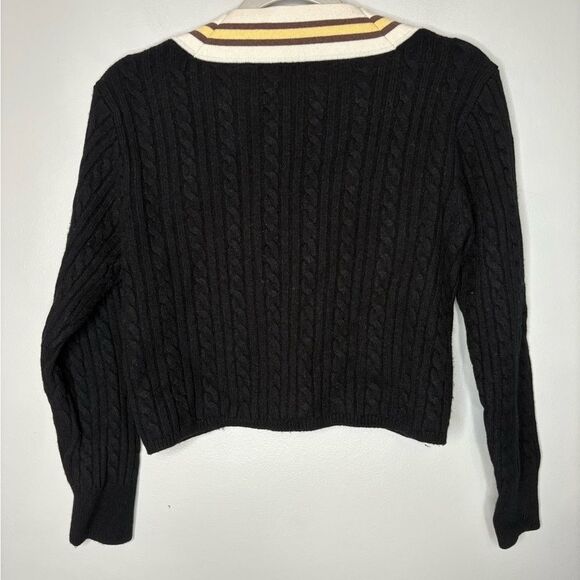 Sandro Contrast Stripe Cashmere Blend Cable Knit Sweater - Picture 7 of 9